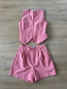 Steve Madden Pink Tailored Vest Shorts Set XS